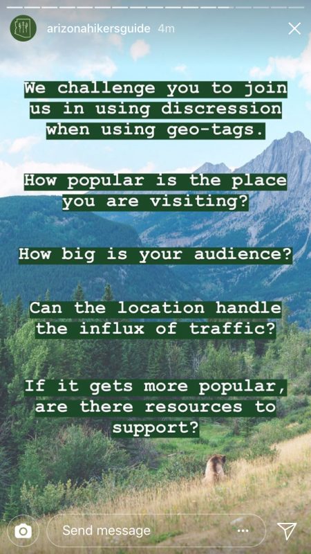 Arizona hikers club Instagram story