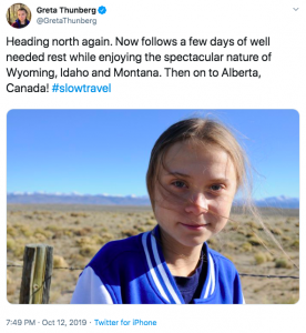 Greta Thunberg #slowtravel tweet