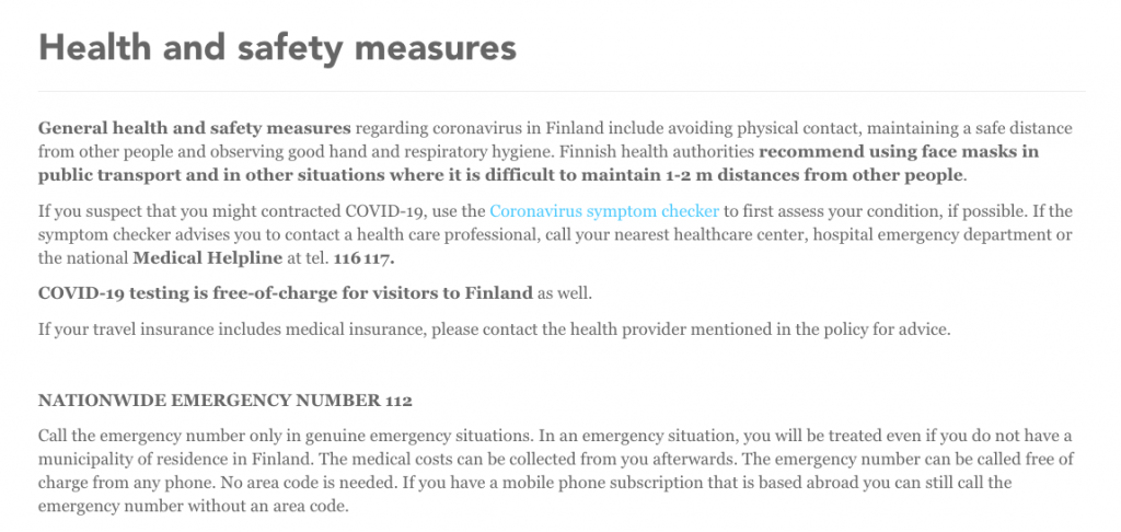 Finland health and safety measures