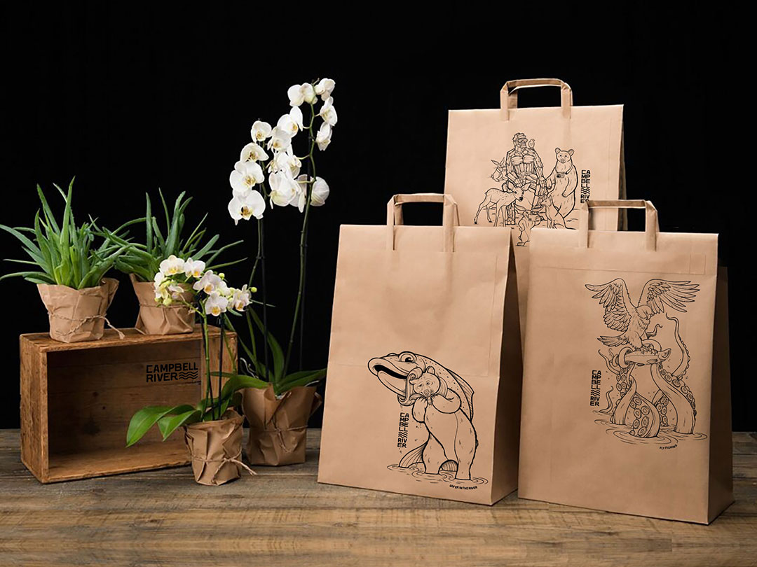 Campbell River-branded shopping bags created by Destination Think.
