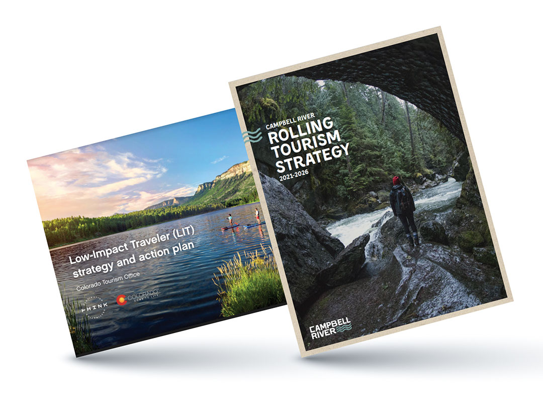 The covers of two strategy documents. One for Colorado Tourism Office, the other for Destination Campbell River