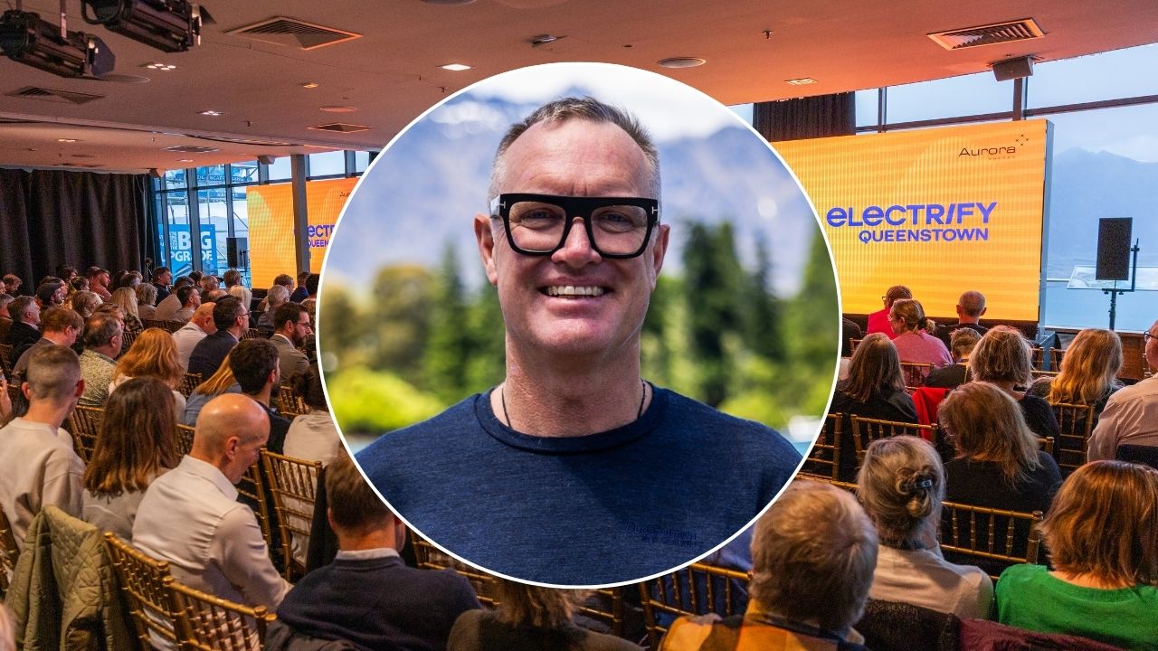 queenstown A headshot of Mat Woods and a background image of the Electrify Queenstown event.
